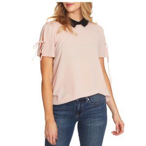 Cece Tie Sleeve Collared Blouse Pink